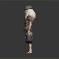 Game Movie Character With Long White Hair Hat Brown Outfit Red Belt And Colorful Details