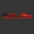 Detailed Red and Black Vintage Train Model Displayed on Textured Base With Rail Tracks