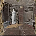 Underground Cave Interior With Rock Walls Red Brick Doors White Equipment And Metal Grid Floor