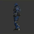 Game And Movie Character In Blue Futuristic Armor With Mechanical Structure Design