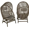 Egg Shaped Wicker Outdoor Chair With Cushioned Seat And Metal Frame