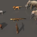 Reptile Crocodile Surrounded By Various Wild Animals Such As Elephants Gorillas