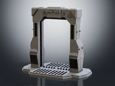 Sci Fi Architectural Gateway With Mechanical Design And Grilled Platform Structure 3d model