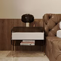 Modern Nightstand With Gold Legs White Drawer Black Lamp And Books Against Wooden Wall
