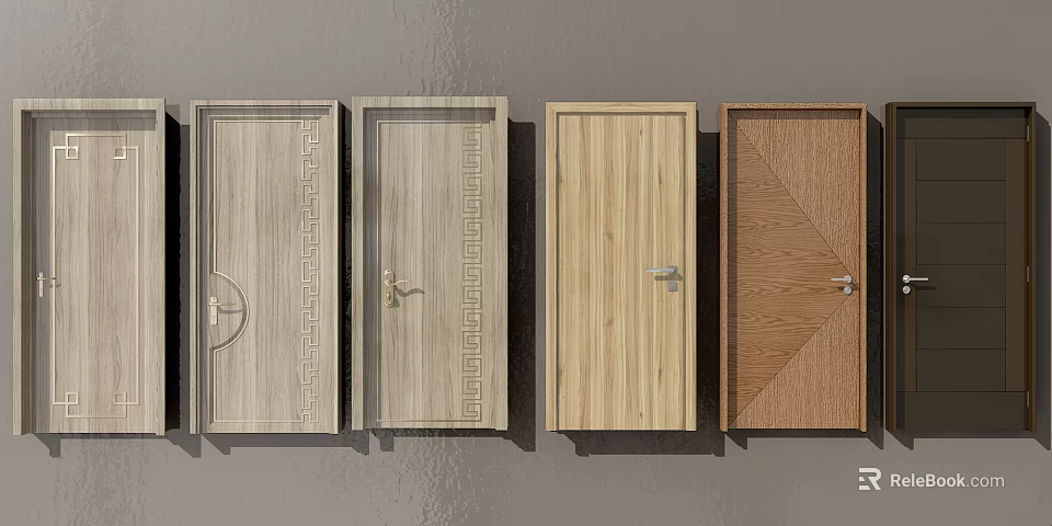 Wooden Swing Doors With Different Decorative Patterns For Interior Design 3d model