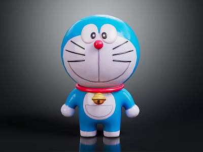 Doraemon Character Plush Doll With Blue Body White Face Red Collar And Golden Bell 3d model
