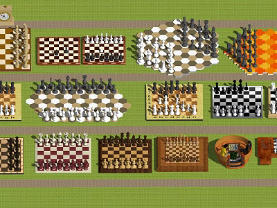 Various Chessboard Designs and Game Pieces for Enjoyable Board Game Entertainment 3d model