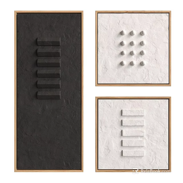 Modern Wall Decor with Textured Background Stripes Dots and Framed Design Elements 3d model