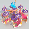 Colorful Amusement Carousel With Swan Crown Purple Pink Star Decorations And Seats