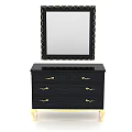 Modern Black Console Cabinet With Gold Accents Drawers And Mirror Design