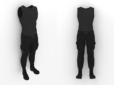 Black Men's Clothing Set With Tank Top Cargo Pants And Two Styles Design 3d model