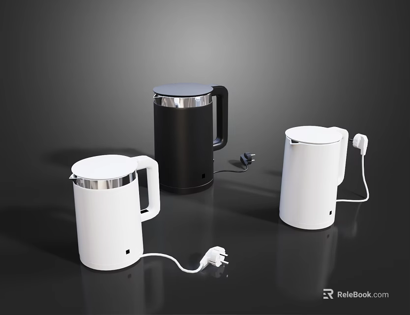 Modern Black And White Electric Kettles With Silver Trim For Household Use 3d model 