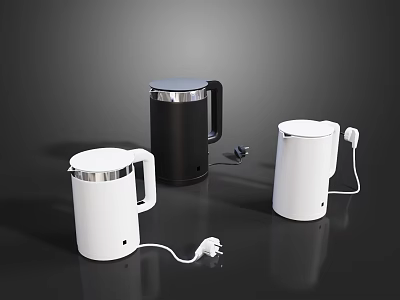 Modern Black And White Electric Kettles With Silver Trim For Household Use 3d model
