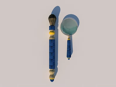 Blue Handle Brush And Magnifying Glass With Yellow Accents Design 3d model
