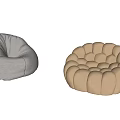 Two Gray And Beige Round Bean Bag Chairs With Puffed Surface Design 3d model