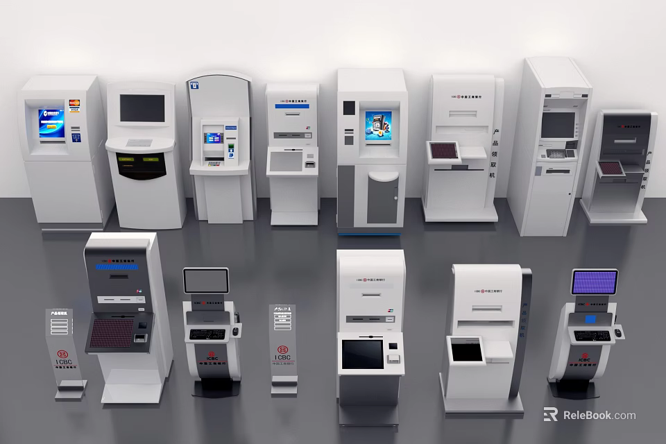 Smart Machines Various Self Service Kiosks With Modern Automated Designs 3d model 
