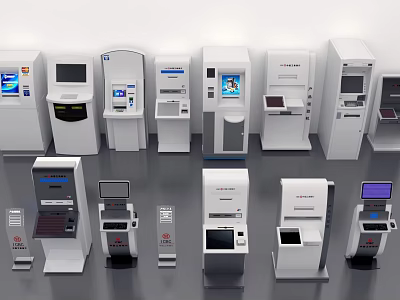 Smart Machines Various Self Service Kiosks With Modern Automated Designs 3d model