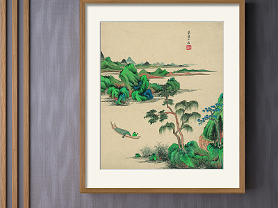 New Chinese Landscape Painting Green Hallway Water Landscape Decoration Painting model