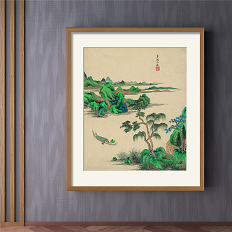 New Chinese Landscape Painting Green Hallway Water Landscape Decoration Painting 3d model