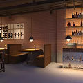 Industrial Style Restaurant Interior With Exposed Brick Wall Large Windows And Hanging Lights