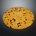 Golden Round Cookie with Dark Brown Chocolate Chips on Gray Background