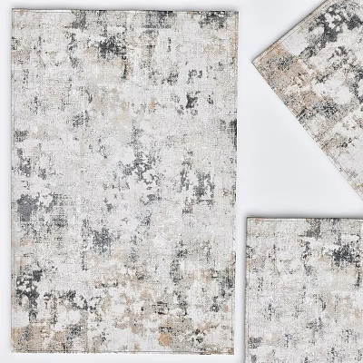 Modern Abstract Square Carpet With Gray Beige Black Distressed Texture For Living Room 3d model