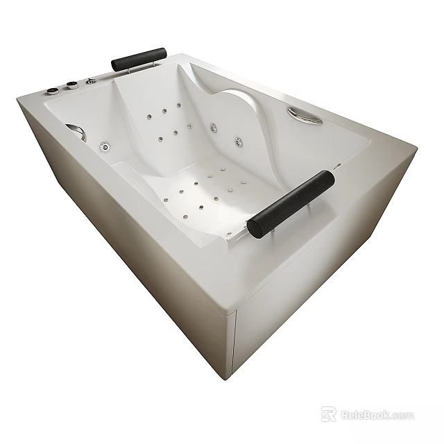 Modern White Freestanding Bathtub With Black Handles And Massage Jets 3d model 