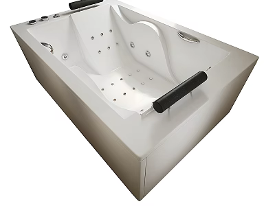 Modern White Freestanding Bathtub With Black Handles And Massage Jets 3d model