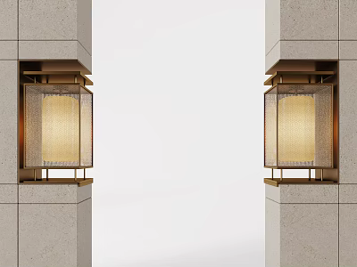 Modern Table Lamps With Textured Shades Mounted On Beige Stone Columns 3d model