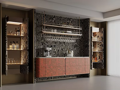 Modern Elegant Wine Cabinet Design With Decorative Panels Glass Holders And Storage Racks 3d model
