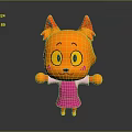 Cute Orange Cat Shaped Doll With Red Ears Big Yellow Eyes And Pink Dress