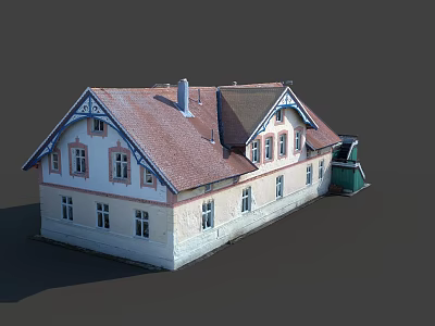 Traditional Village House Exterior Featuring Red Roof White Walls Chimney And Decorative Windows 3d model