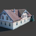 Traditional Village House Exterior Featuring Red Roof White Walls Chimney And Decorative Windows