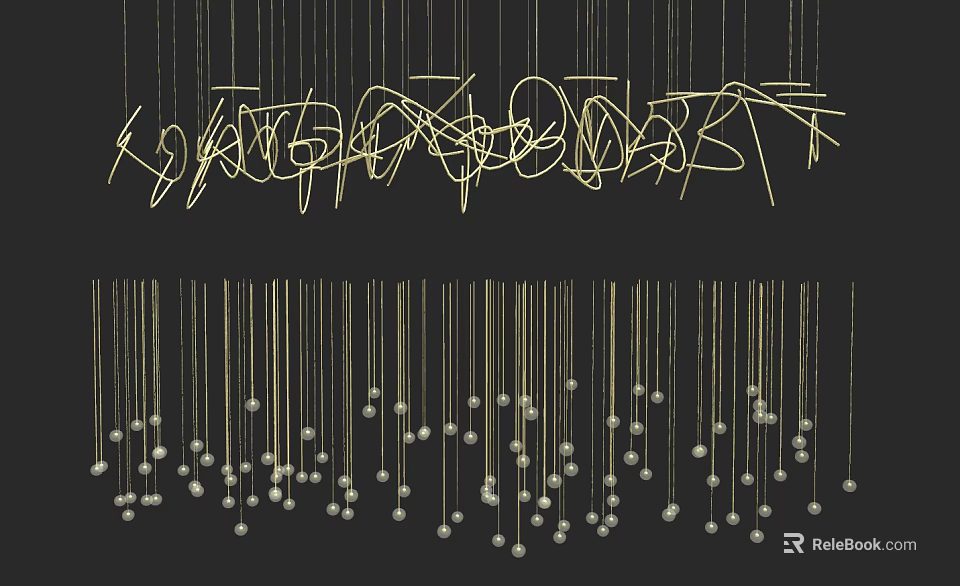 Modern Artistic Golden Chandelier With Long Beaded Hanging Chains And Decorative Design 3d model 