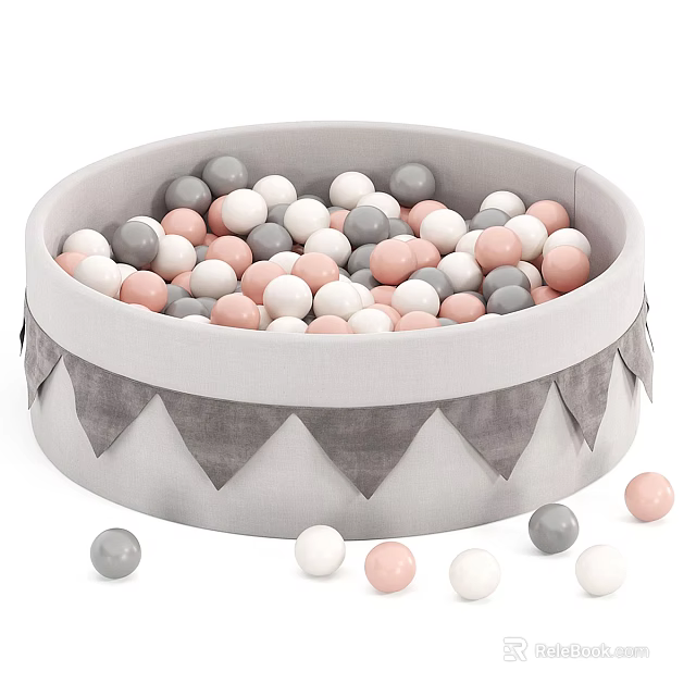 Gray Kids Play Ball Pit With Colorful Balls And Triangular Trim Design For Children 3d model 
