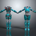 Two Futuristic Mechanical Characters In Blue Gray Detailed Armor Holding Hands