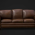 Three Seater Brown Leather Sofa With Scroll Arms And Wooden Legs