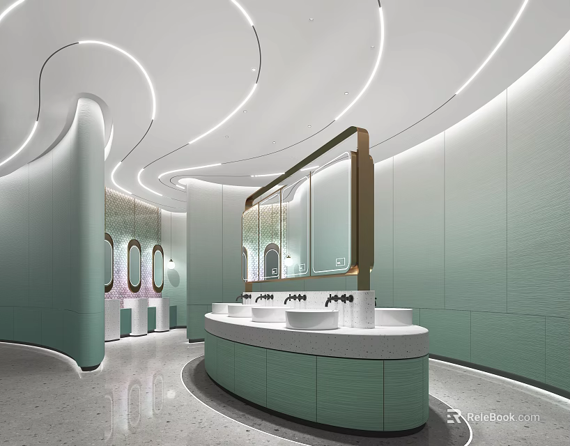 Other Bathroom Modern Interior Design With Circular Vanity Recessed Lighting And Light Green Walls 3d model 