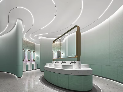 Other Bathroom Modern Interior Design With Circular Vanity Recessed Lighting And Light Green Walls 3d model