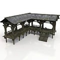 Traditional Chinese Wooden Pavilion With Flying Eaves Tile Roof Stone Steps And Railings