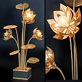 Golden Lotus Design Table Lamp With Illuminated Petals And Metallic Leaves