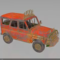 Vintage Rusty Red Off Road Vehicle Model With Roof Rack And Big Wheels