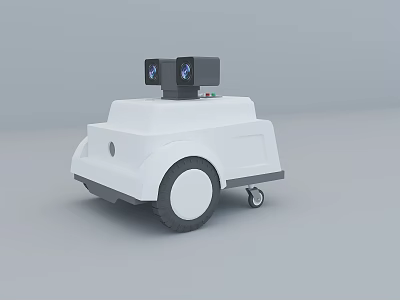 White Mobile Robot With Top Cameras And Wheels For Autonomous Operations 3d model