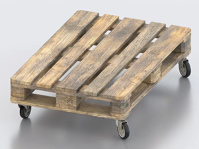 Sturdy Mobile Stone Wood Pallet With Wheels And Natural Texture Design 3d model