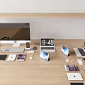 Various Computer Devices On Wooden Desk Including Desktop Monitor Laptop Tablet And Accessories