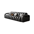 Elegant Modern Black Leather Sectional Sofa With Patterned And Round Decorative Pillows 3d model