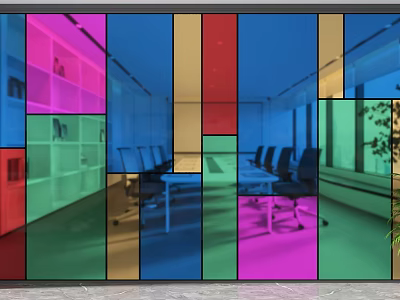 Multicolored Glass Partition Design For Modern Office Separating Meeting And Work Areas 3d model