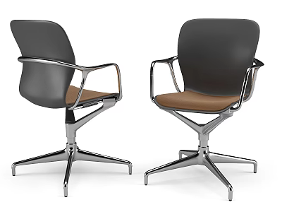 Modern Office Chair With Black Backrest Brown Seat And Chrome Metal Frame Five Star Base 3d model