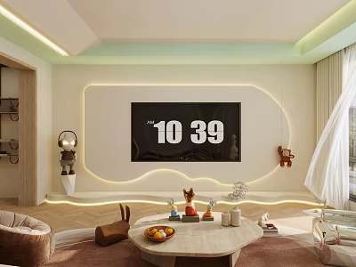 Modern Living Room Interior Design With Curved TV Wall Lights Marble Coffee Table And Decorations 3d model