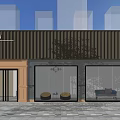Modern Commercial Storefront Design with Black Metal Panel Walls Glass Door Windows and Interior Furniture